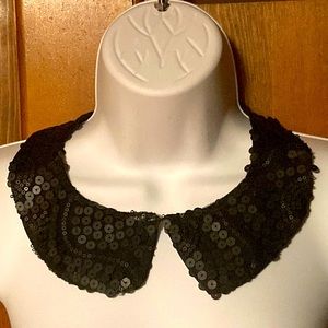 Black Sequin Tie On Collar NWOT